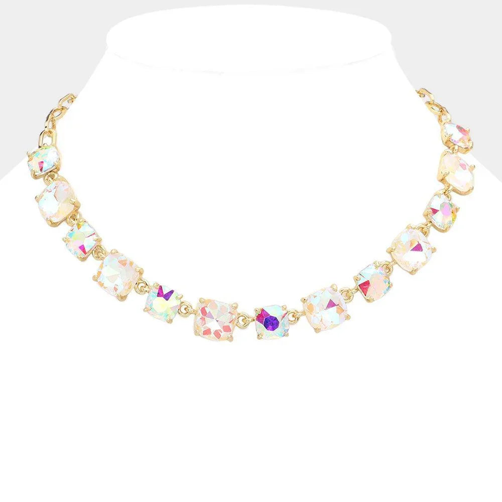 Gold Cushion Square Stone Link Evening Necklace - Jewelry Store by Erik Rayo