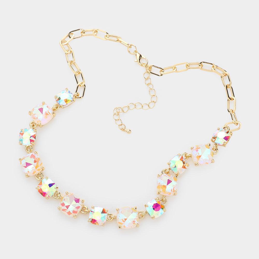 Gold Cushion Square Stone Link Evening Necklace - Jewelry Store by Erik Rayo