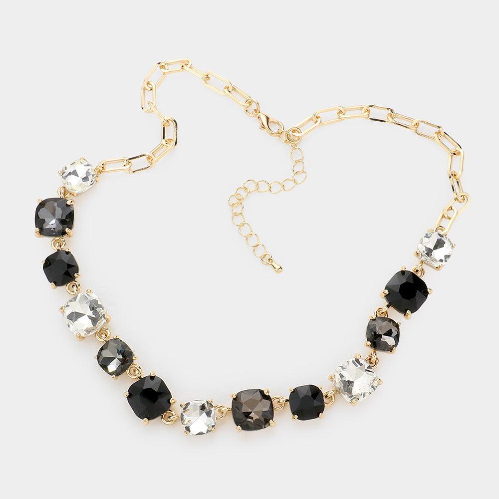 Black Cushion Square Stone Link Evening Necklace - Jewelry Store by Erik Rayo