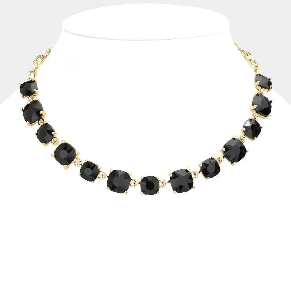 Black Cushion Square Stone Link Evening Necklace - Jewelry Store by Erik Rayo