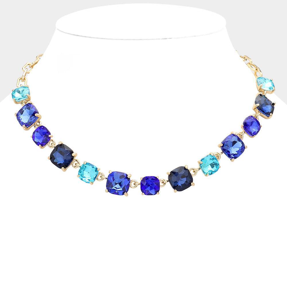 Blue Cushion Square Stone Link Evening Necklace - Jewelry Store by Erik Rayo
