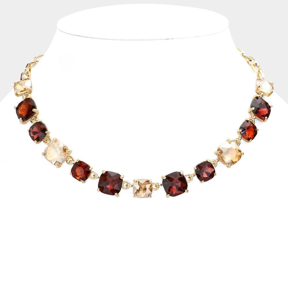 Brown Cushion Square Stone Link Evening Necklace - Jewelry Store by Erik Rayo