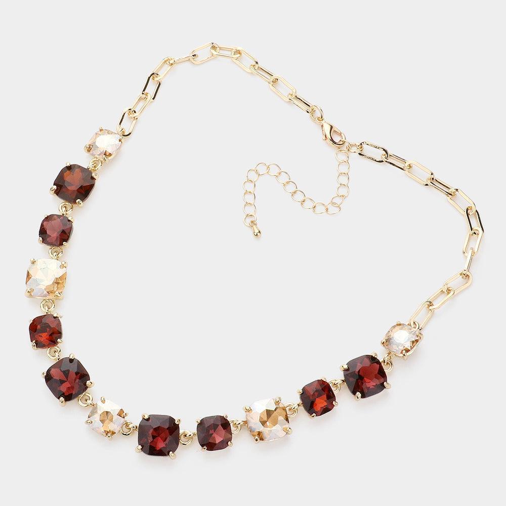 Brown Cushion Square Stone Link Evening Necklace - Jewelry Store by Erik Rayo