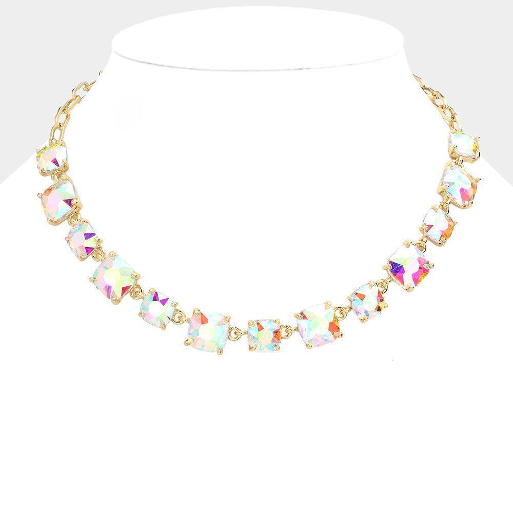 Gold Cushion Square Stone Link Evening Necklace - Jewelry Store by Erik Rayo