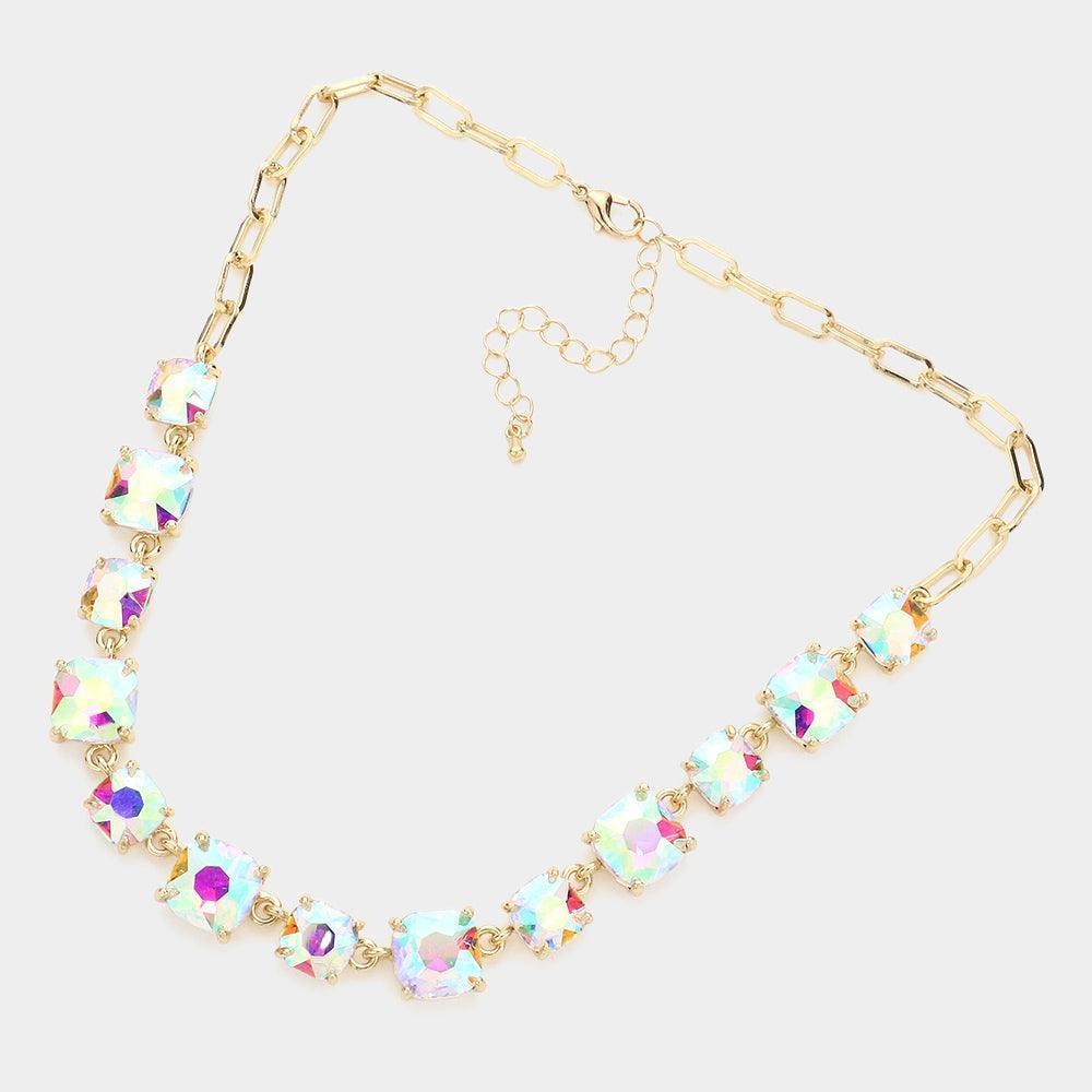 Gold Cushion Square Stone Link Evening Necklace - Jewelry Store by Erik Rayo