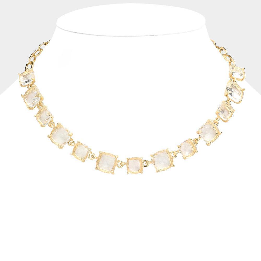Gold Cushion Square Stone Link Evening Necklace - Jewelry Store by Erik Rayo