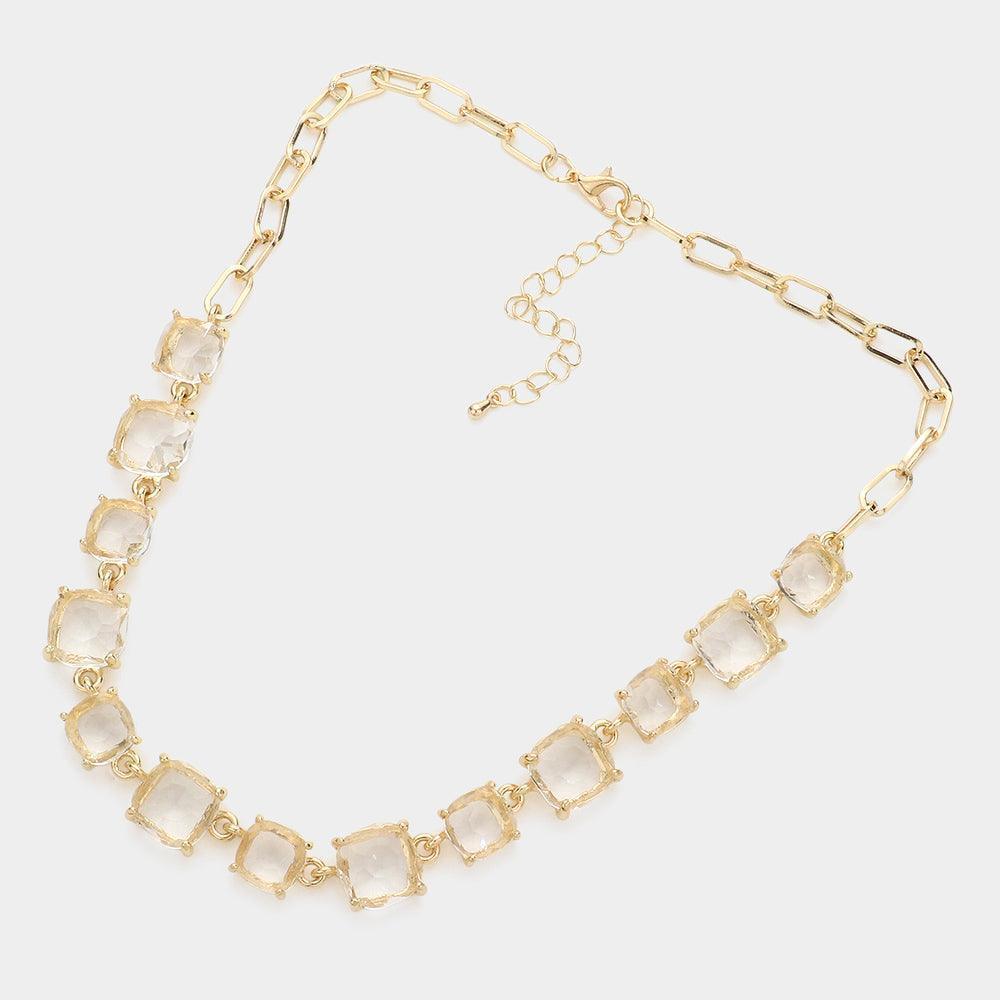 Gold Cushion Square Stone Link Evening Necklace - Jewelry Store by Erik Rayo