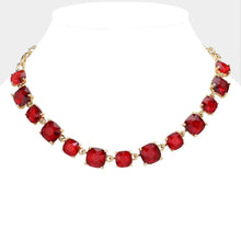 Load image into Gallery viewer, Red Cushion Square Stone Link Evening Necklace
