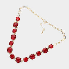 Load image into Gallery viewer, Red Cushion Square Stone Link Evening Necklace
