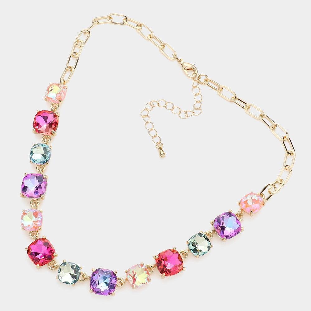 Cushion Square Stone Link Evening Necklace - Jewelry Store by Erik Rayo