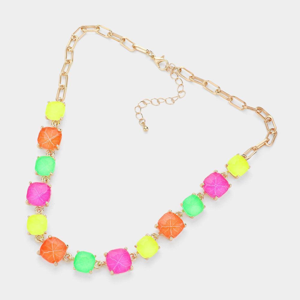 Cushion Square Stone Link Evening Necklace - Jewelry Store by Erik Rayo