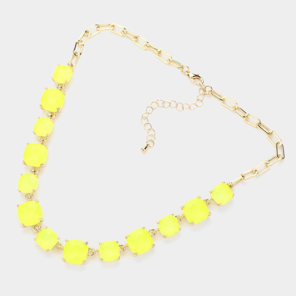 Yellow Cushion Square Stone Link Evening Necklace - Jewelry Store by Erik Rayo