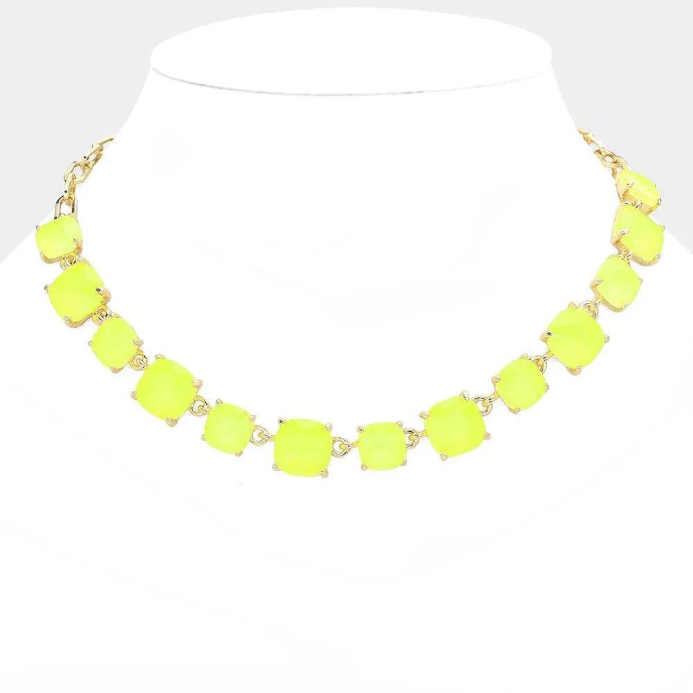 Yellow Cushion Square Stone Link Evening Necklace - Jewelry Store by Erik Rayo
