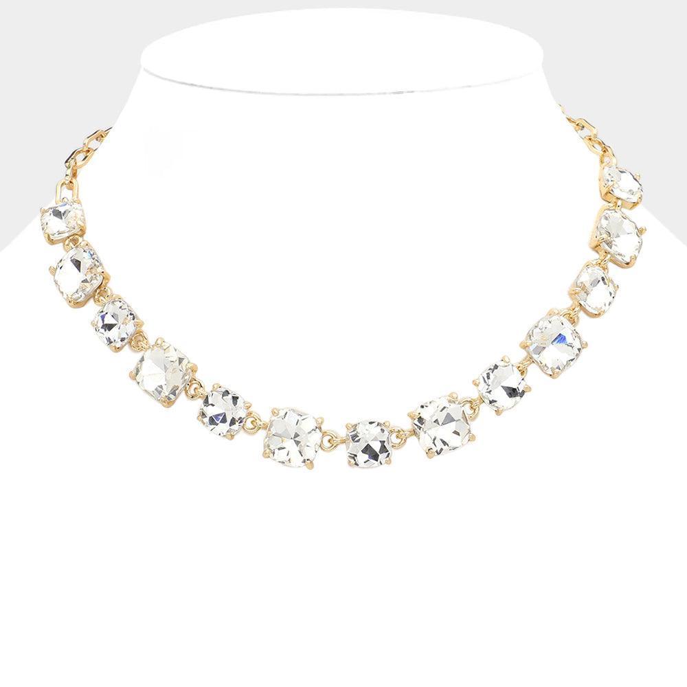 Gold Cushion Square Stone Link Evening Necklace - Jewelry Store by Erik Rayo