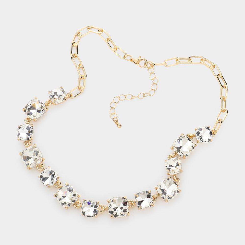 Gold Cushion Square Stone Link Evening Necklace - Jewelry Store by Erik Rayo