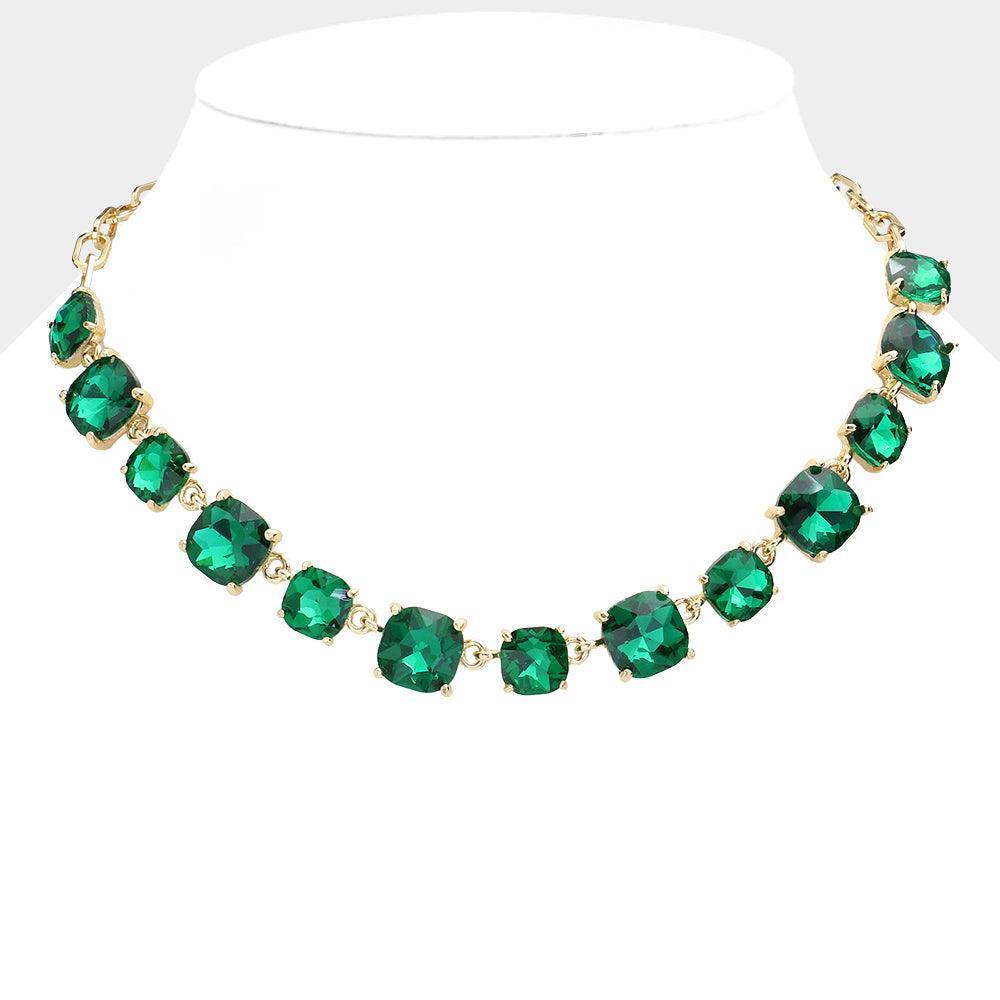 Gold Cushion Square Stone Link Evening Necklace - Jewelry Store by Erik Rayo