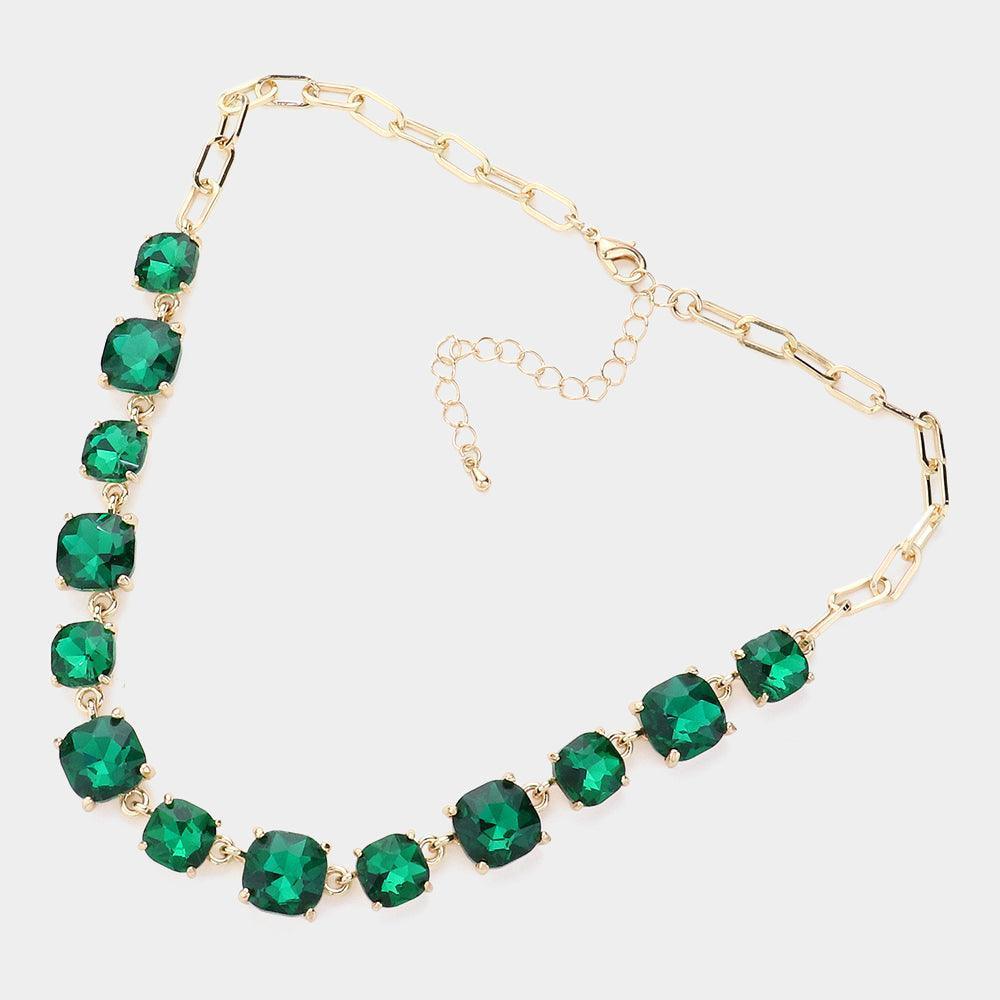 Gold Cushion Square Stone Link Evening Necklace - Jewelry Store by Erik Rayo