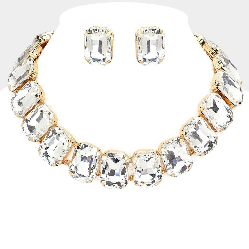 Gold Emerald Cut Stone Link Evening Necklace - Jewelry Store by Erik Rayo