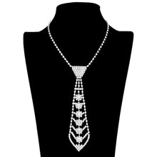 Load image into Gallery viewer, Silver Rhinestone Paved Round Stone Pointed Tie Shaped Evening Necklace
