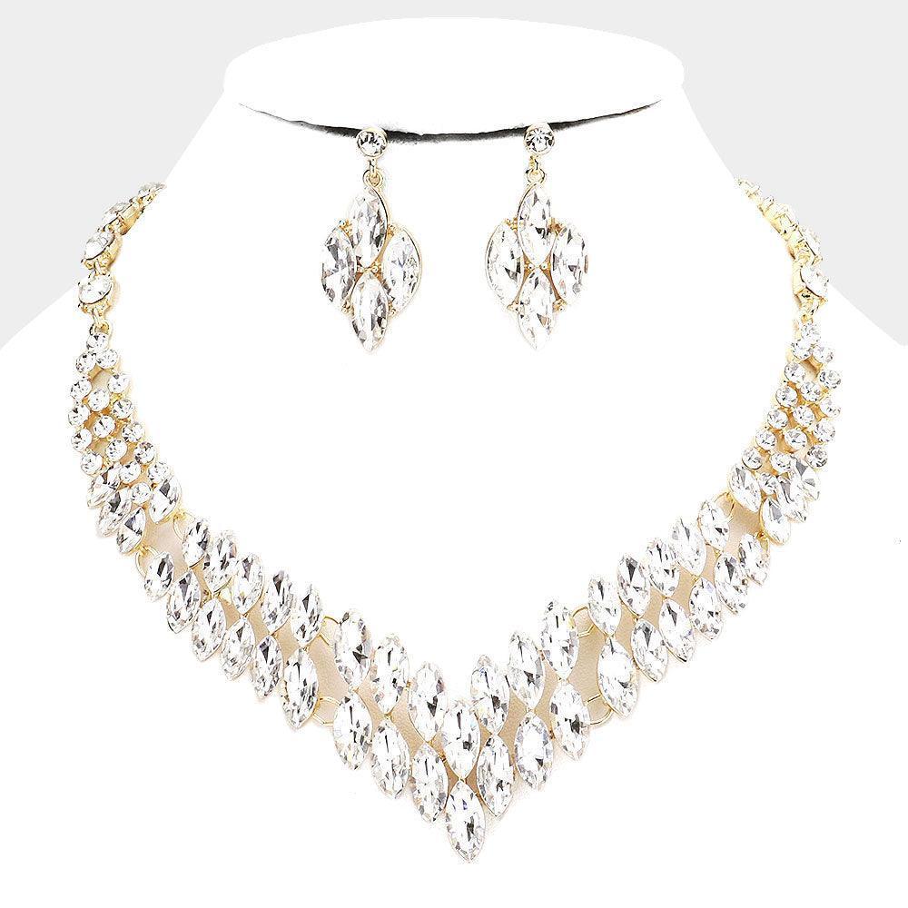 Gold Marquise Stone Cluster Evening Necklace - Jewelry Store by Erik Rayo