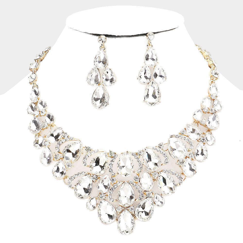 Gold Teardrop Stone Cluster Evening Necklace - Jewelry Store by Erik Rayo
