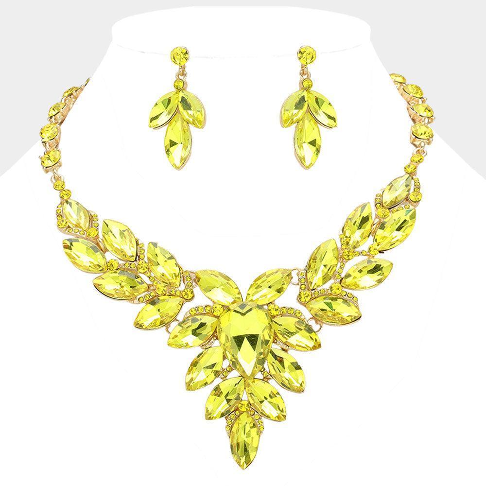 Yellow Teardrop Center Marquise Stone Cluster Evening Necklace - Jewelry Store by Erik Rayo