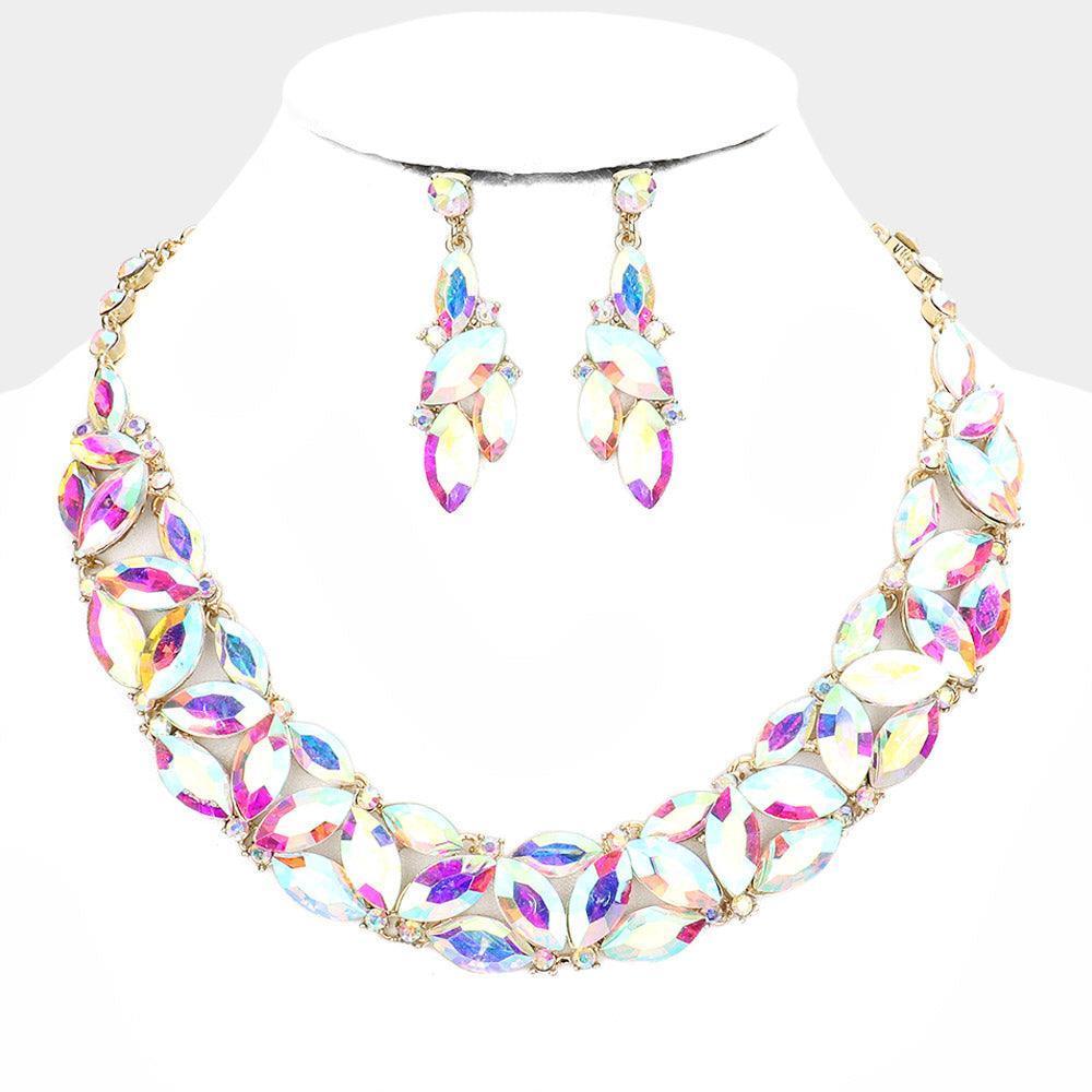 Gold Marquise Stone Cluster Evening Necklace - Jewelry Store by Erik Rayo