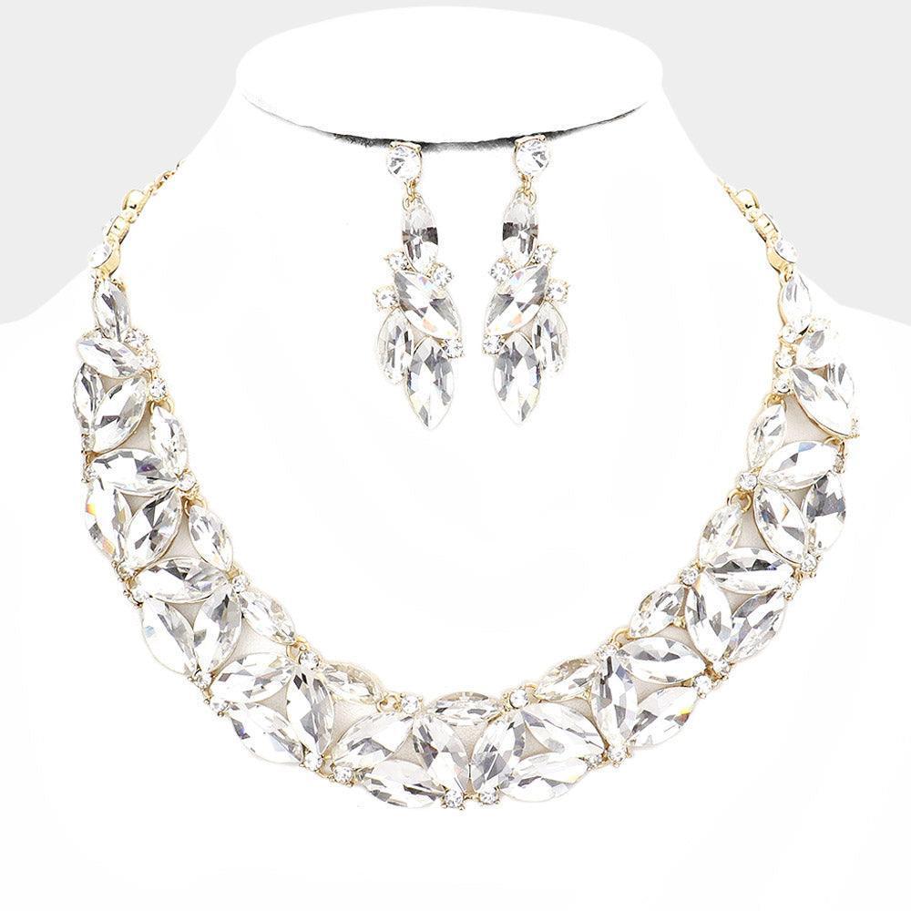 Gold Marquise Stone Cluster Evening Necklace - Jewelry Store by Erik Rayo