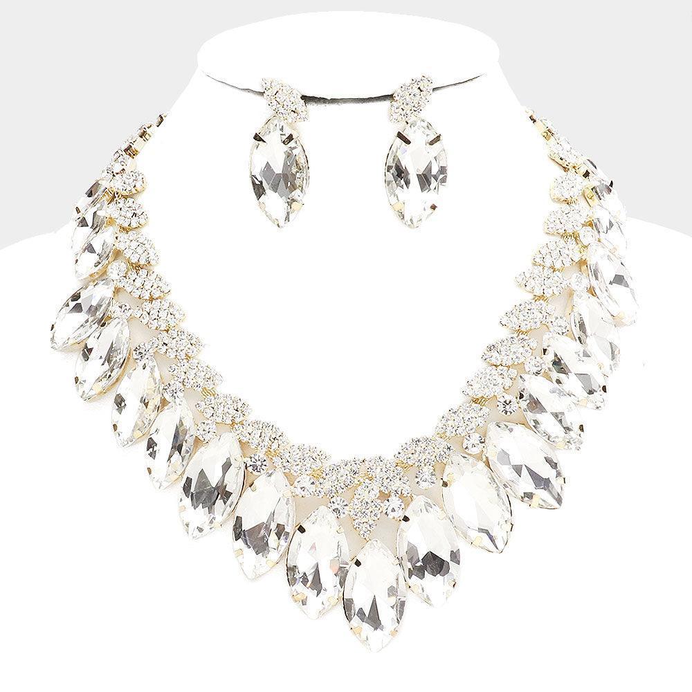 Gold Marquise Stone Accented Evening Necklace - Jewelry Store by Erik Rayo