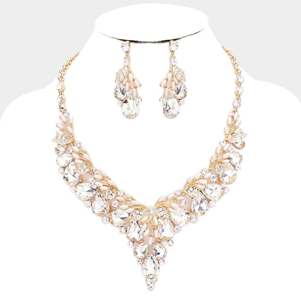 Gold Teardrop Glass Crystal Vine Collar Evening Necklace - Jewelry Store by Erik Rayo