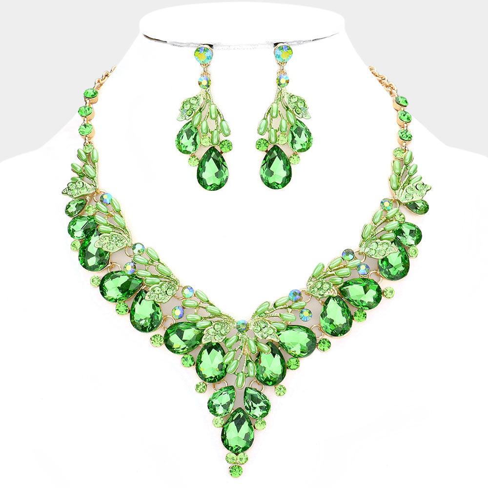 Teardrop Glass Crystal Pearl Vine Evening Necklace