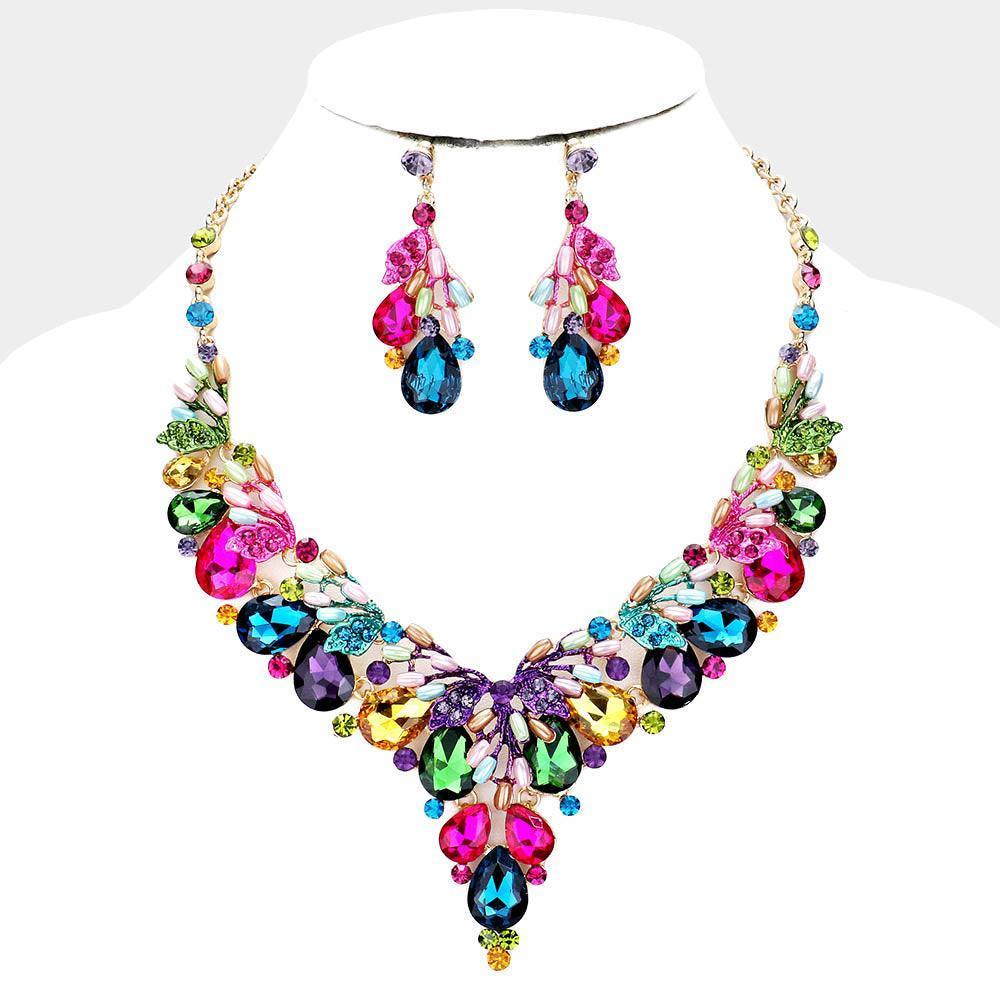 Gold Teardrop Glass Crystal Pearl Vine Evening Necklace - Jewelry Store by Erik Rayo