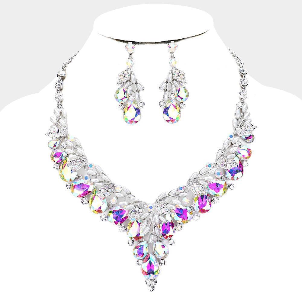 Clear Teardrop Glass Crystal Pearl Vine Evening Necklace - Jewelry Store by Erik Rayo
