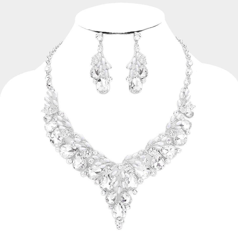 Clear Teardrop Glass Crystal Vine Collar Evening Necklace - Jewelry Store by Erik Rayo