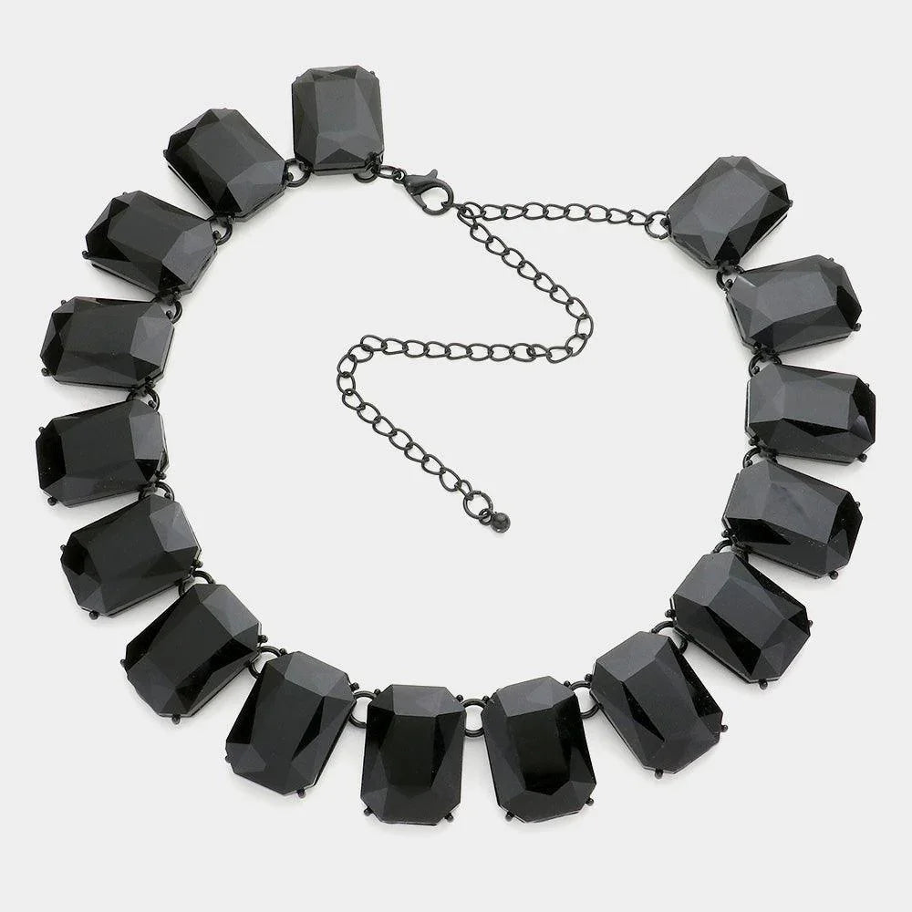 Black Emerald Cut Stone Link Evening Necklace - Jewelry Store by Erik Rayo