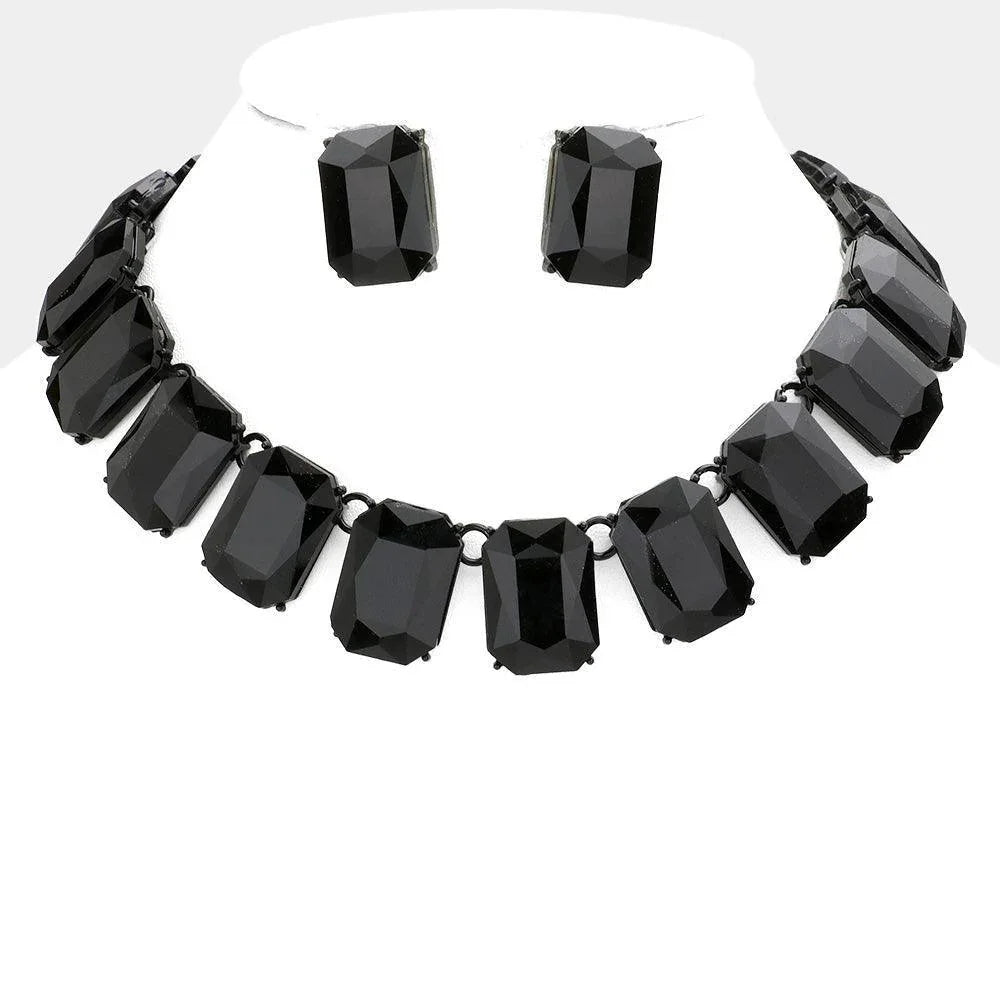 Black Emerald Cut Stone Link Evening Necklace - Jewelry Store by Erik Rayo
