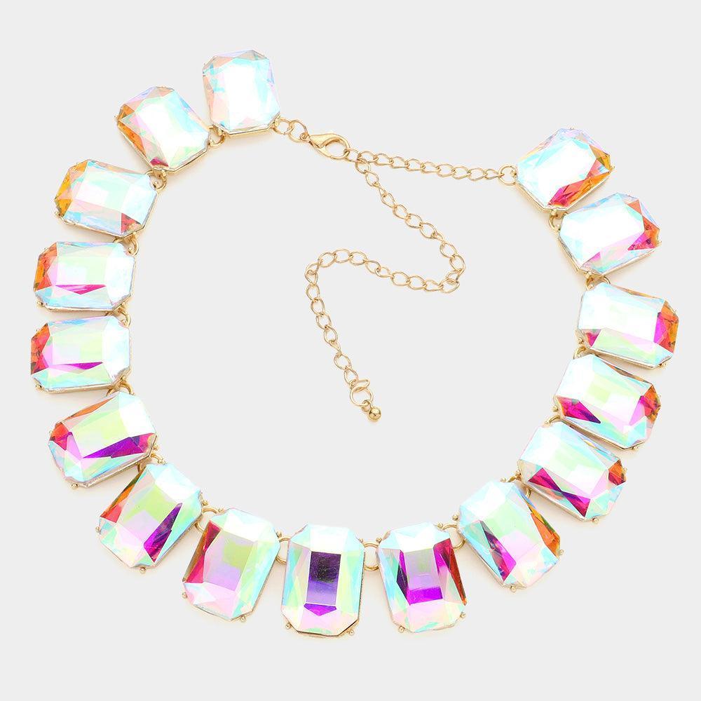 Gold Emerald Cut Stone Link Evening Necklace - Jewelry Store by Erik Rayo