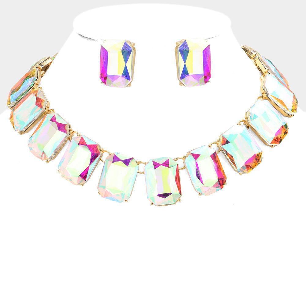 Gold Emerald Cut Stone Link Evening Necklace - Jewelry Store by Erik Rayo