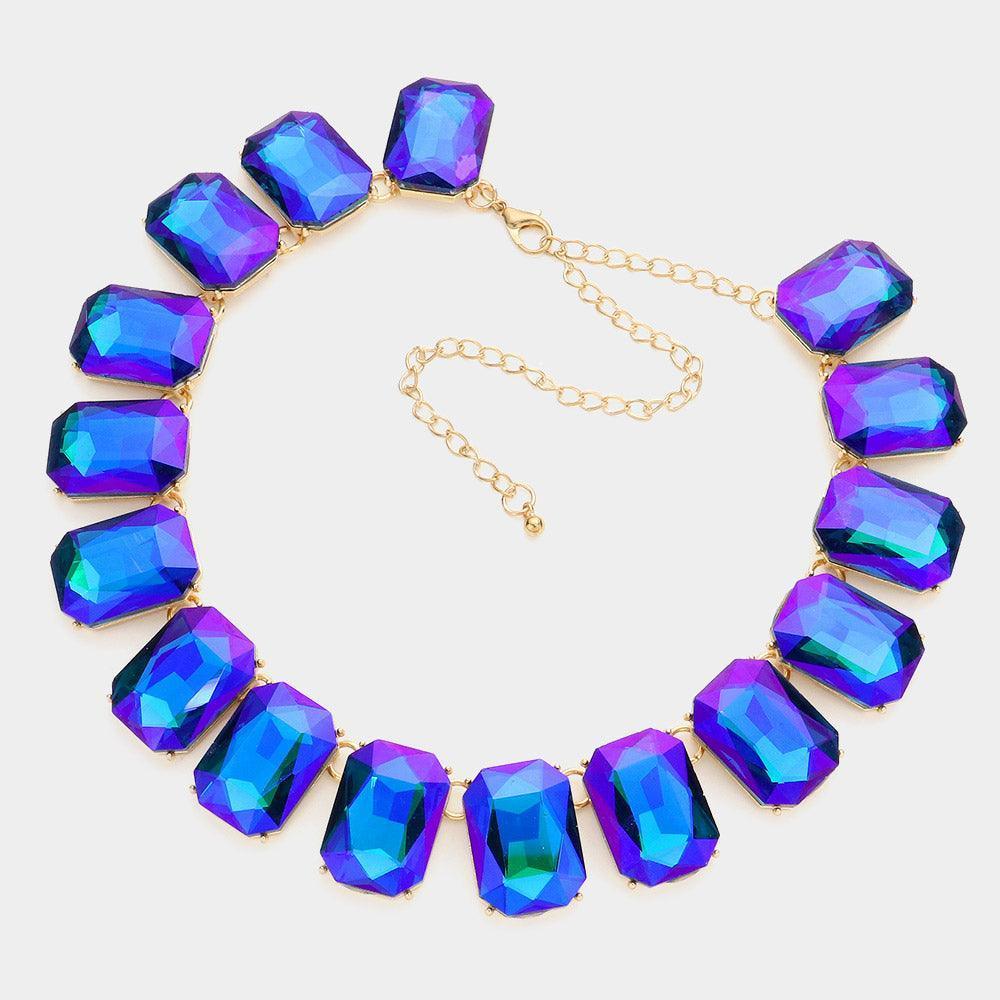 Blue Emerald Cut Stone Link Evening Necklace - Jewelry Store by Erik Rayo
