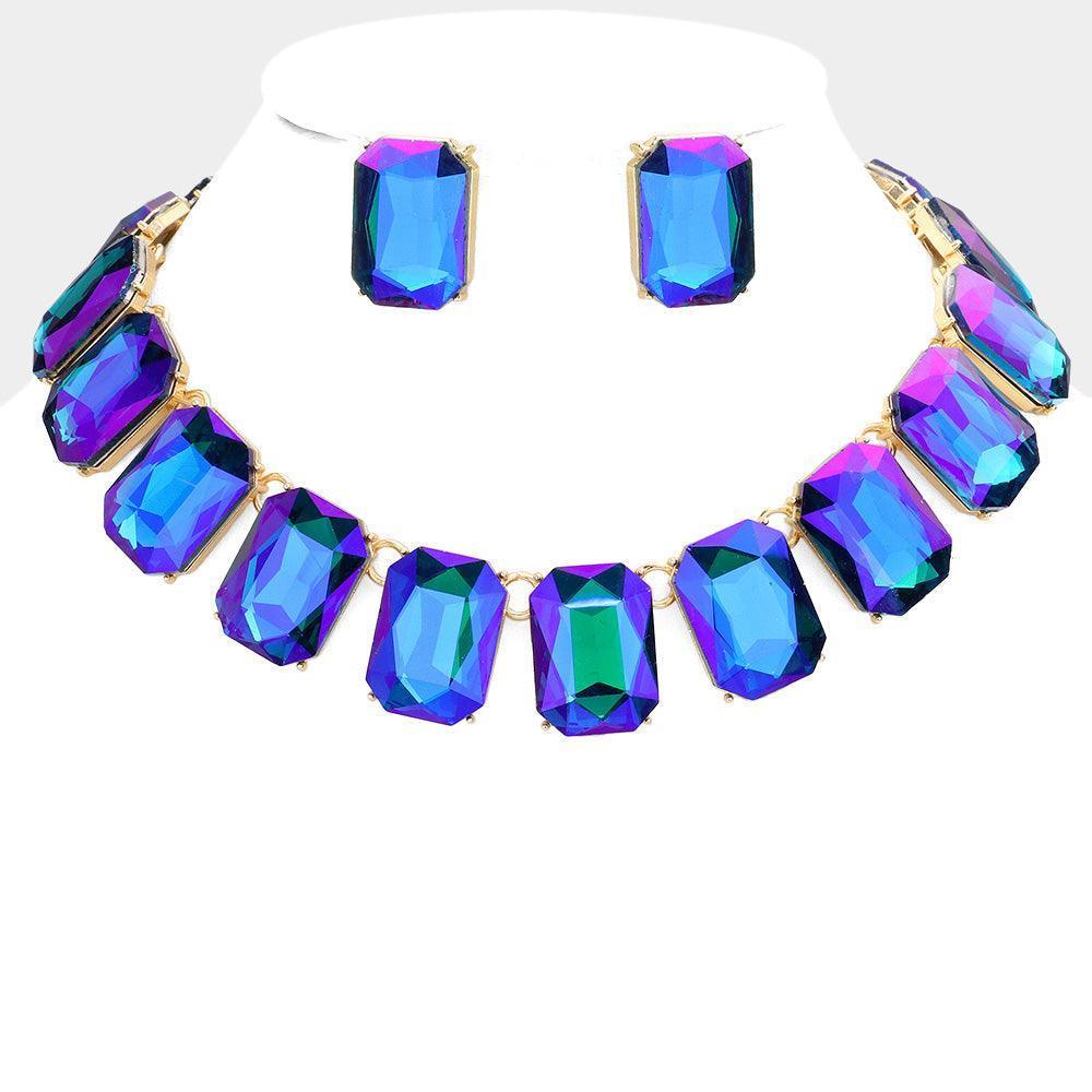 Blue Emerald Cut Stone Link Evening Necklace - Jewelry Store by Erik Rayo