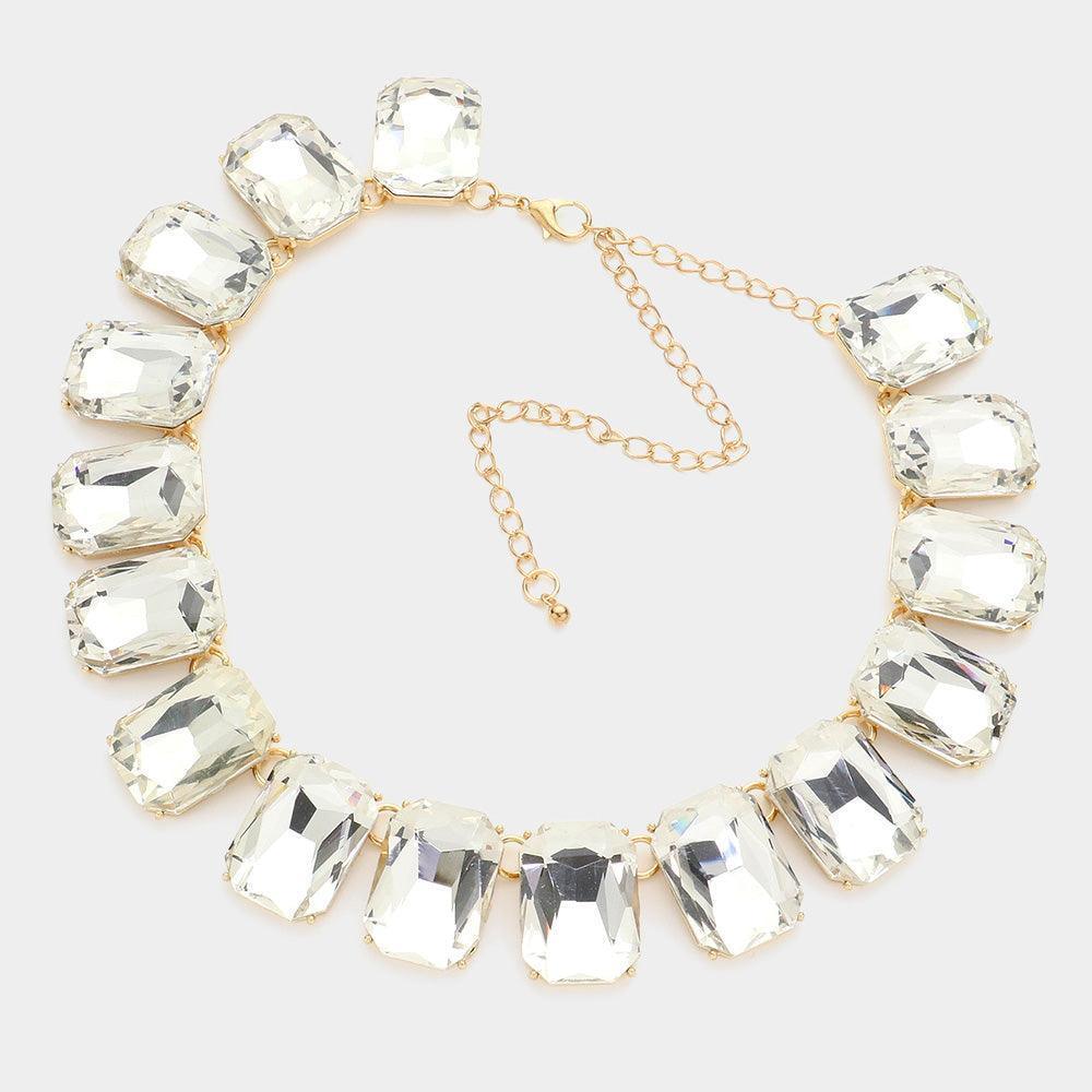 Gold Emerald Cut Stone Link Evening Necklace - Jewelry Store by Erik Rayo