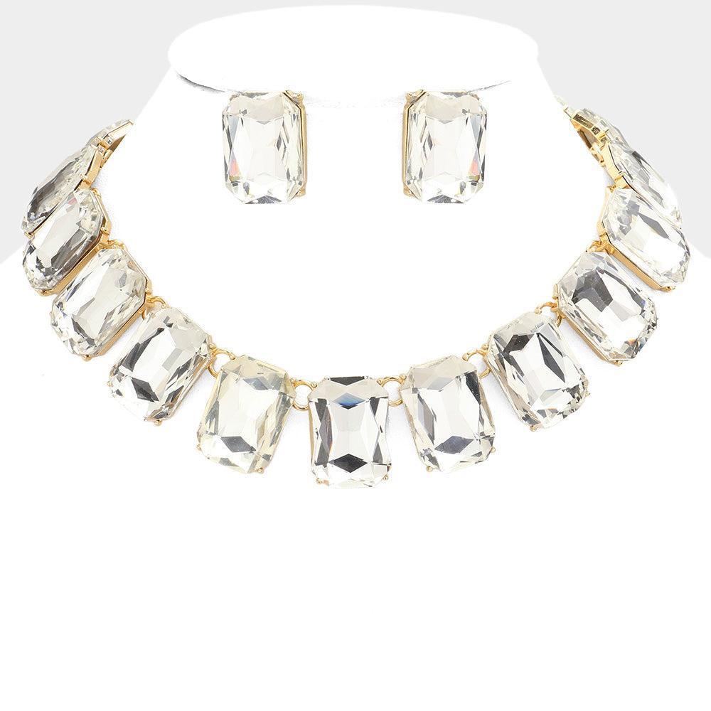 Gold Emerald Cut Stone Link Evening Necklace - Jewelry Store by Erik Rayo