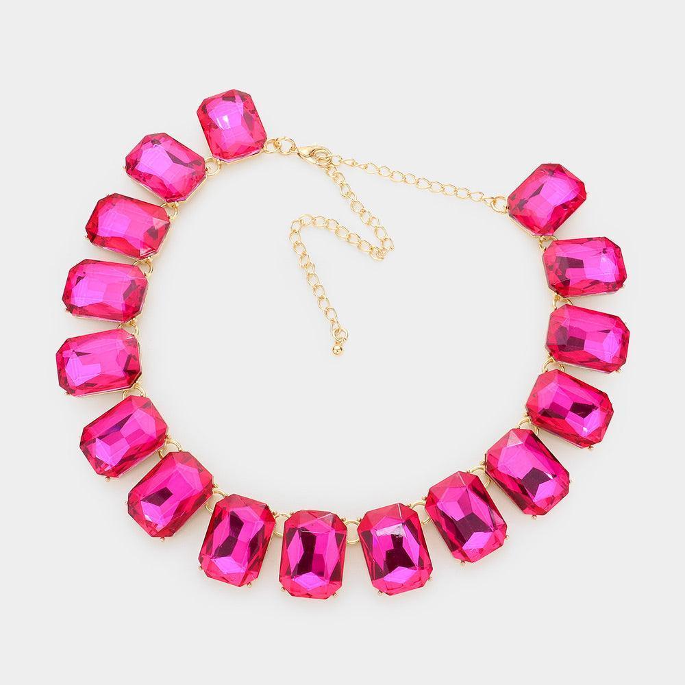 Fuchsia Emerald Cut Stone Link Evening Necklace - Jewelry Store by Erik Rayo