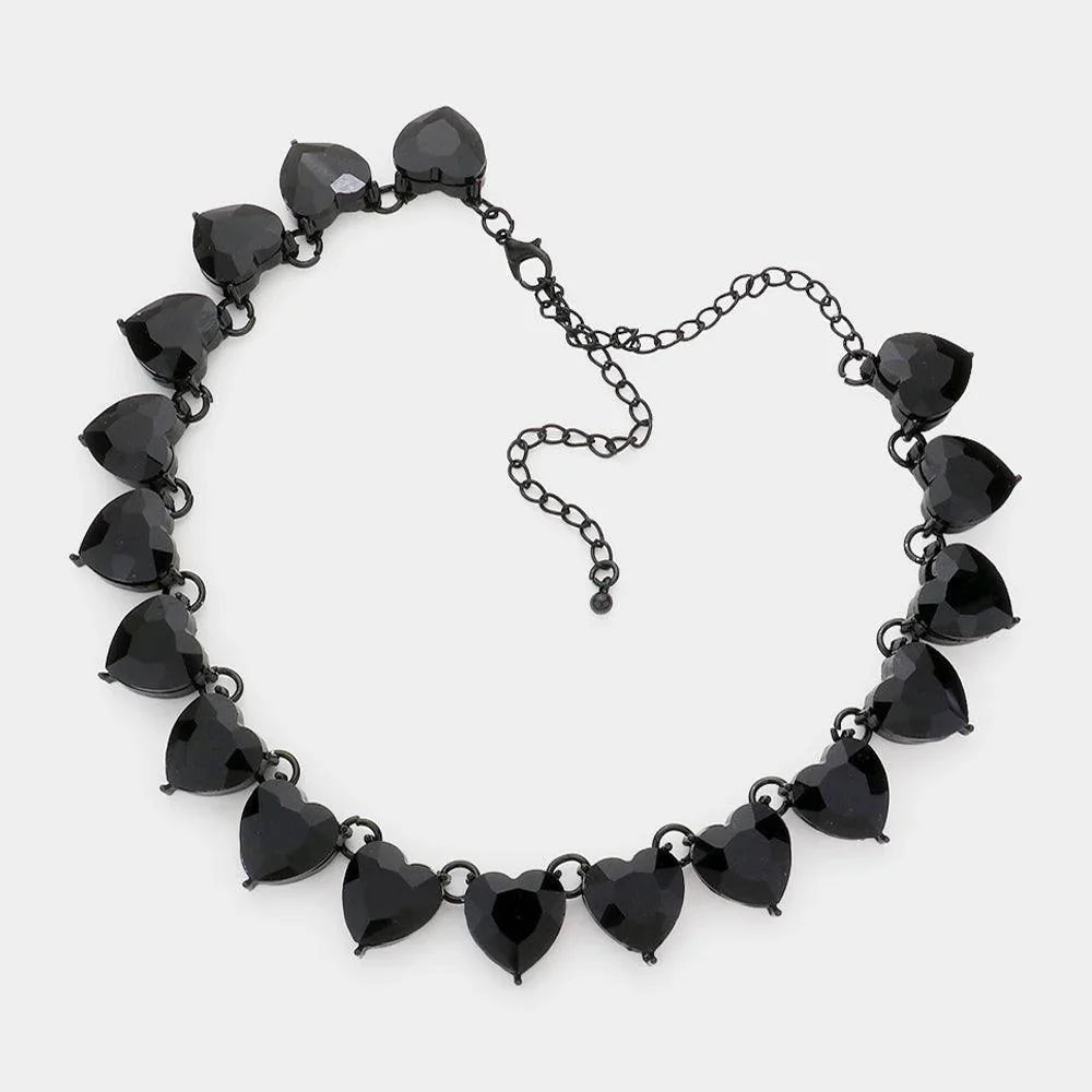 Black Heart Stone Link Evening Necklace - Jewelry Store by Erik Rayo