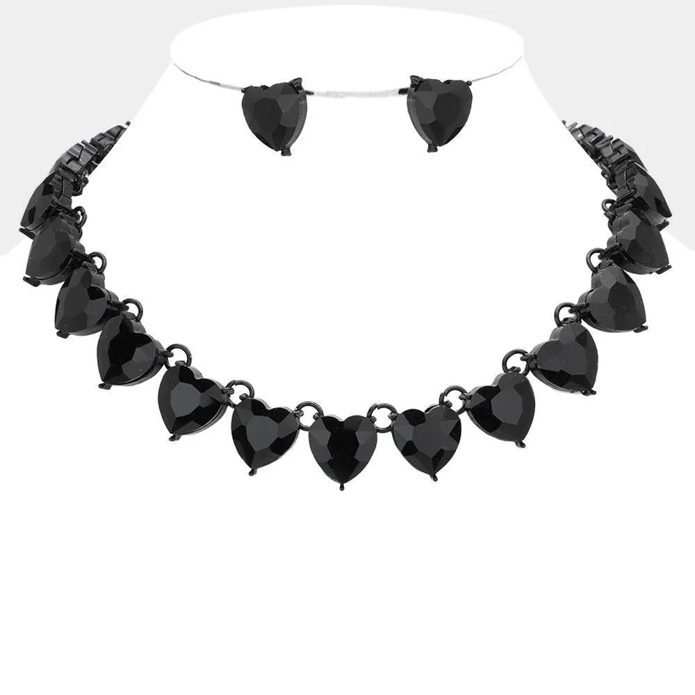 Black Heart Stone Link Evening Necklace - Jewelry Store by Erik Rayo