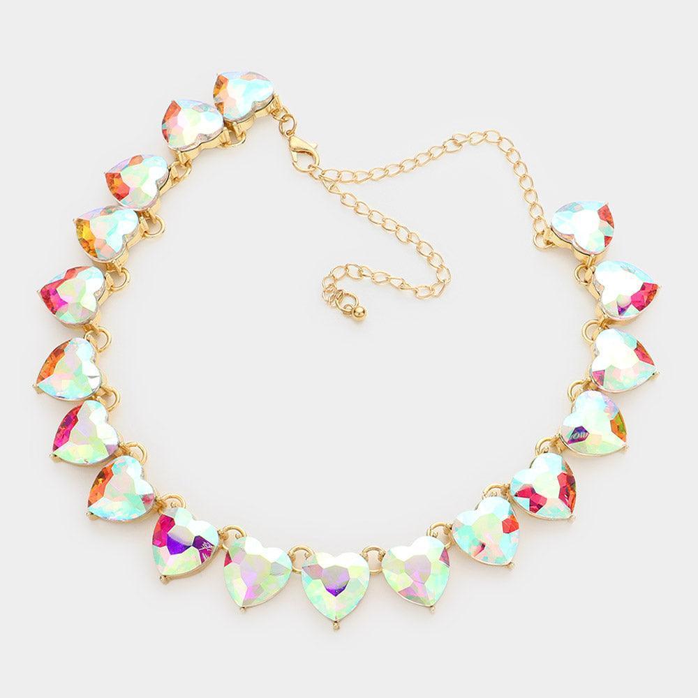 Gold Heart Stone Link Evening Necklace - Jewelry Store by Erik Rayo