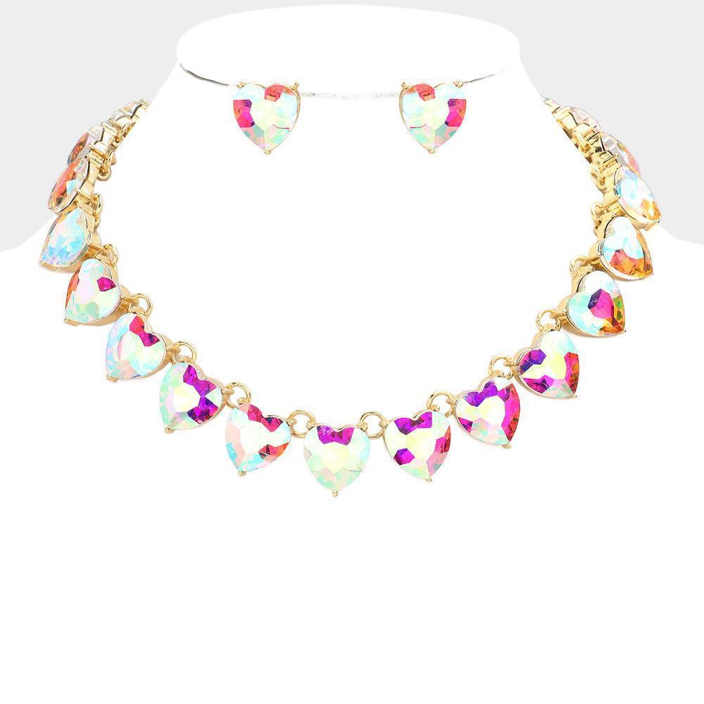 Gold Heart Stone Link Evening Necklace - Jewelry Store by Erik Rayo