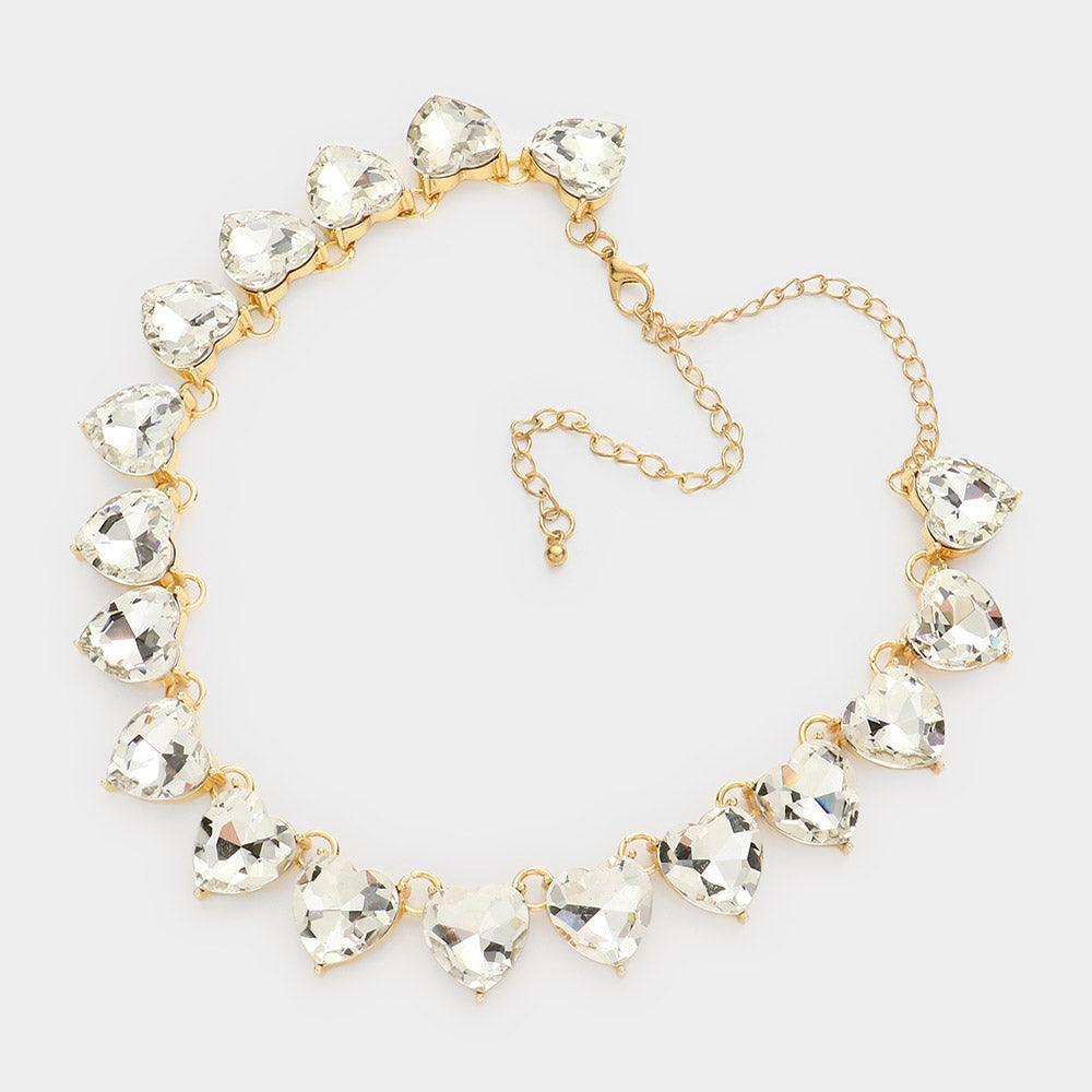 Gold Heart Stone Link Evening Necklace - Jewelry Store by Erik Rayo