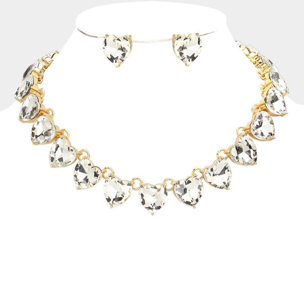 Gold Heart Stone Link Evening Necklace - Jewelry Store by Erik Rayo