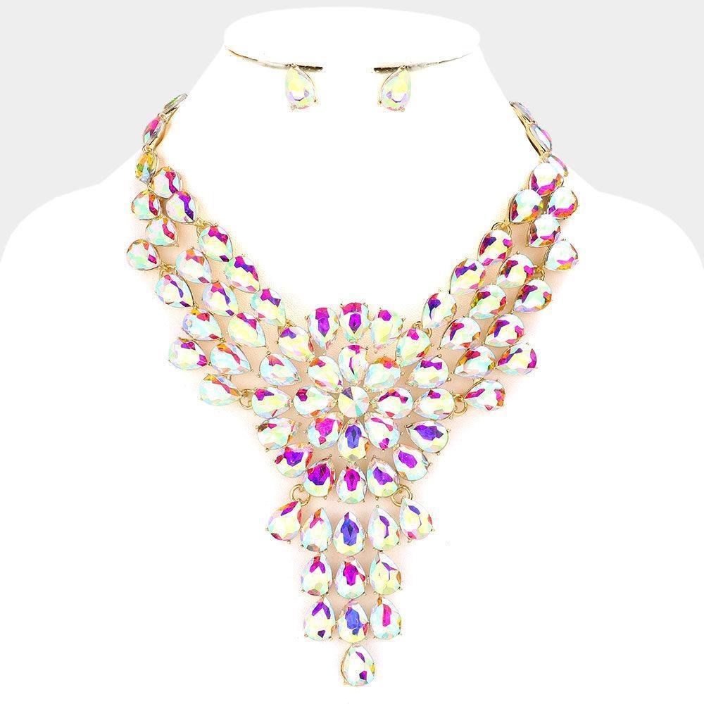 Gold Teardrop Stone Cluster Vine Evening Necklace - Jewelry Store by Erik Rayo